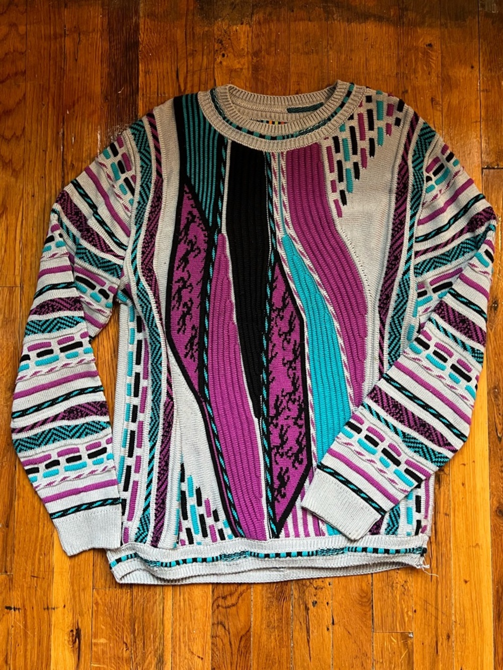 Steven Land Vintage Multicolor Crewneck Sweater - Teal, Purple & Black
